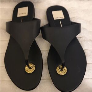 Dolce Vita Black Thong Sandals with Gold Disc Accent